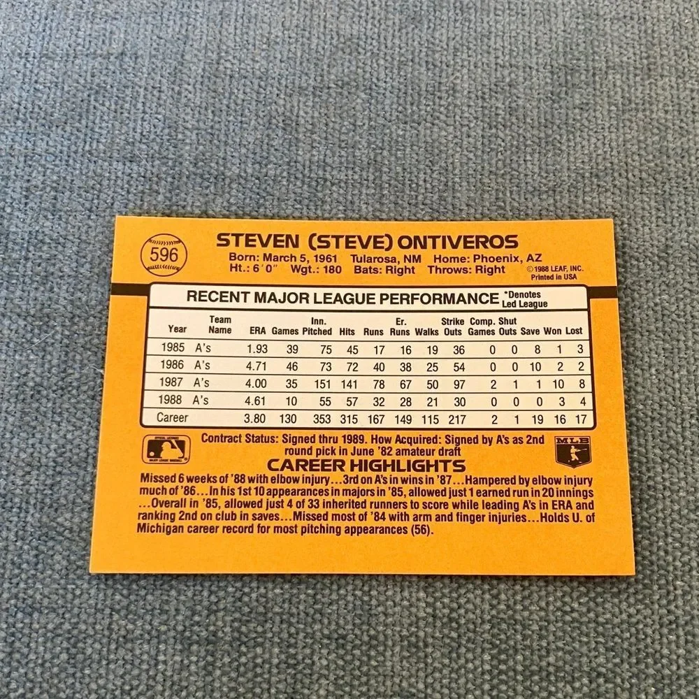 1989 Donruss Oakland A's Baseball Card Trading Card